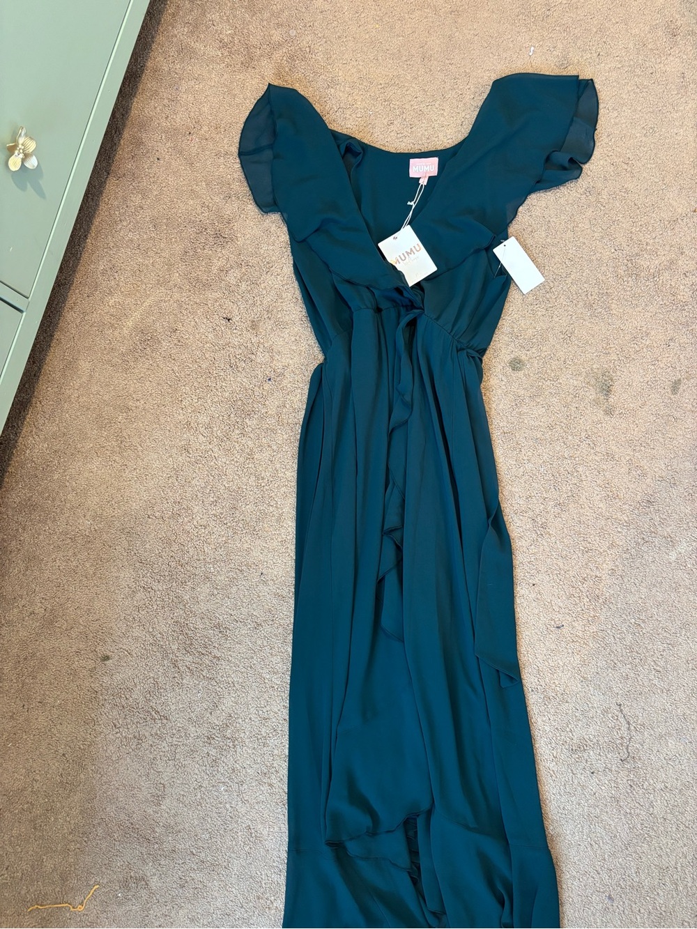 Show Me Your MuMu Teal Ruffle-Sleeve Maxi Dress
